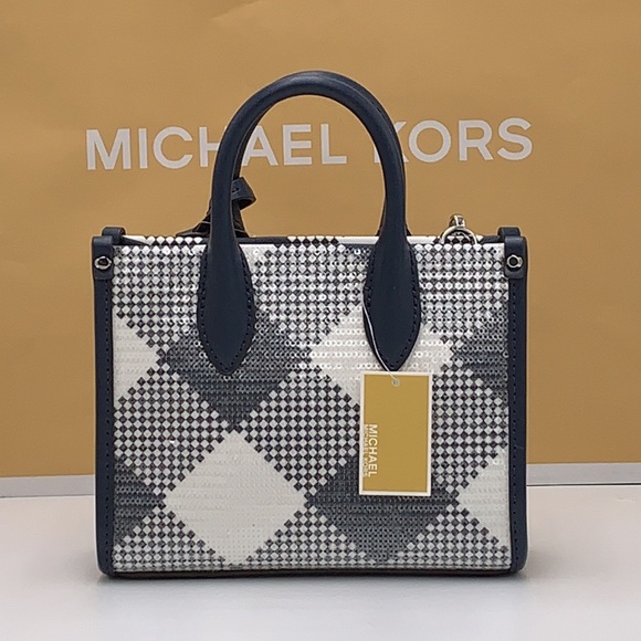 Michael Kors Mirella Extra-Small Logo Crossbody XBODY Shopper Bag Navy  NWT - Picture 12 of 15